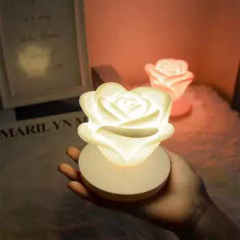 Rose Naktį Šviesos diodų (LED) USB Įkrovimo Rose Formos 3 Ryškumo Parametrus, Romantiškas Stalo Lempa Silikono Šviesos Valentino Diena Dovana