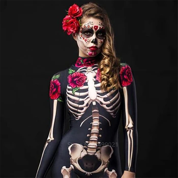 Rose Skeletas Suaugusiems Vaikams Baisu Kostiumas Helovinas Dress Cosplay Seksualus Jumpsuit Karnavalas Šalies Moterų Mergina Rompers Dieną Mirusiųjų