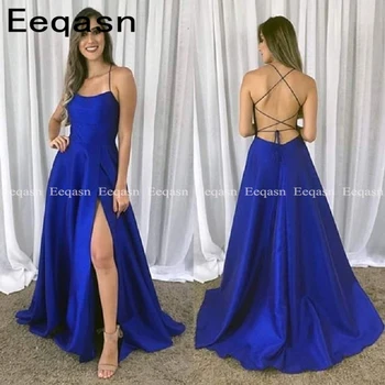 Royal Blue Prom Dresses elegantiškas vakarinę Suknelę su plyšio 2020 m. moteris satino oficialią šalies suknelė skraiste soiree vestido de festa