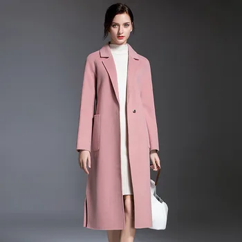 Rožinė dukart susidūrė su kašmyro tranšėjos moterų plonas ilgas švarkelis 2019 m. rudenį ir žiemą, dvipusis vilnos paltas moterims 198012