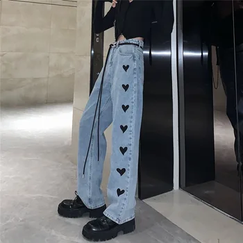 Rudenį 2020 Nauja, Moterų Džinsus korėjos Retro Dizainas Patinka Modelis Didelio Juosmens Pločio Kojų Mopping Kaubojus Kelnės Mados
