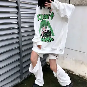 Rudenį Harajuku Spausdinti Mergina Streetwear Prarasti Kawaii Hoodie Moterų Atsitiktinis Marškinėlius ilgomis Rankovėmis Moteriška Apvalios Kaklo Naujas Japonija versija
