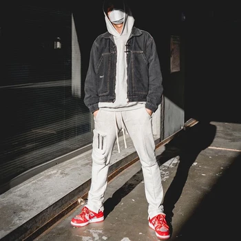 Rudenį ir Žiemą Šiltas Poilsiu Sweatpants Harajuku Kišenės Krovinių Poilsiu Mens Streetwear Hip-Hop Plius Aksomo Kelnės Baggy