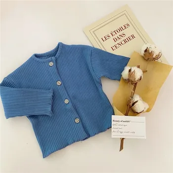 Rudenį Naujų Vaikų Megztiniai Megztinis berniukui ir mergaitei, Kūdikių Mygtuką megztinis Baby Baby Megzti Paltai