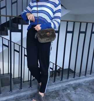 Rudenį, žiemą hotsale nekilnojamojo avių kailio plaukai +originali oda moterų pečių maišą Prabangos prekės ženklo dizainerė chan stiliaus šiltas feminina krepšys