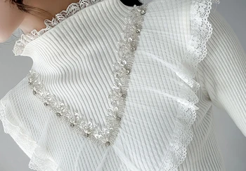 Rudenį, Žiemą korėjos Stiliaus Megztinis Moterų Mados Seksualus Blizga Duobute Kratinys Nėrinių Ropa Mujer Golfo Viršūnes 2020 Naujas T08814L