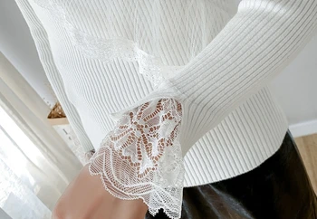 Rudenį, Žiemą korėjos Stiliaus Megztinis Moterų Mados Seksualus Blizga Duobute Kratinys Nėrinių Ropa Mujer Golfo Viršūnes 2020 Naujas T08814L