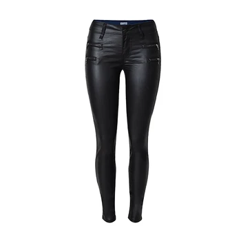 Rudenį, žiemą moterys, mažas juosmens, plonas kojų PU odos kelnės dvigubas užtrauktukas juodos džinsinio audinio kelnės susiuvimo mados atsitiktinis džinsus K167