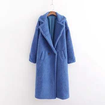 Rudenį, Žiemą Moterys Royal Blue Teddy Kailio Stilingas Moterų Storas Šiltas Kašmyras Atsitiktinis Striukė Mergaitėms Streetwear