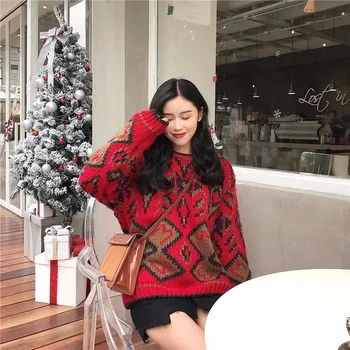 Rudenį, Žiemą Moterų korėjos Versija Kolegijos Stiliaus Kalėdų Storio Prarasti Ilgai Gaisro Sweaterdress Striukė