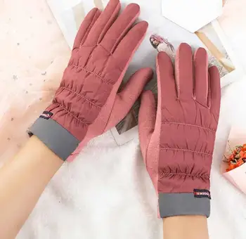 Rudenį, žiemą moterų touchscreen tirštėti šiltas medvilnės žemyn pirštinės lady vilnos pamušalas jojimo vairavimo pirštines R2582