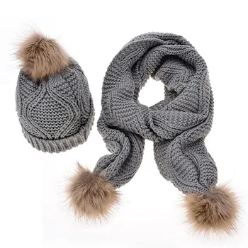 Rudenį, Žiemą Šilta Moterų Megzti Skrybėlę Ir Skara Rinkinių 