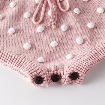 Rudenį, Žiemą Šilta Rompers Naujai 2019 Kontrasto Spalvų Rankų Darbo Baby Kūdikiams Megztos Jumpsuit Romper White Pink Dots Roupa