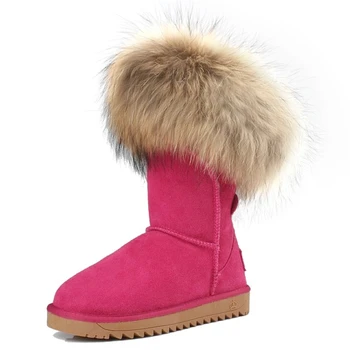 RUIYEE moteriški auliniai batai odiniai batai negabaritinių lapės kailio ilgi batai, moteriški batai 2018 naujų karvės odos sniego batai
