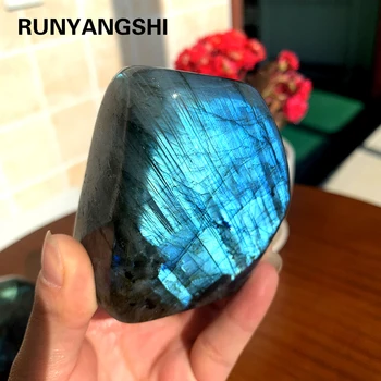 Runyangshi 1pc Natūralių kristalų Spalvinga Teka mėlyna šviesa Pailgos akmens papuošalai Kristalų Originalus mėnulio akmuo