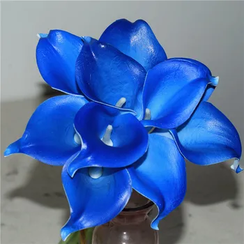 Ryškiai Mėlyna Vestuvių Žiedai Žalsvai žalia Calla Lelijos Nekilnojamojo Touch Calla Lily Puokštės, Vestuvių dekoravimas dirbtinių gėlių