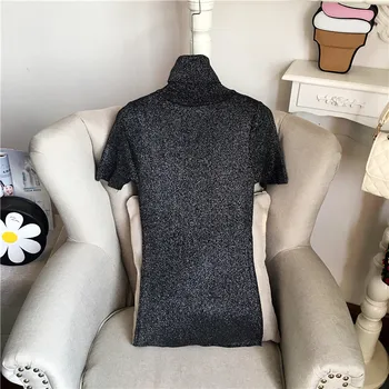 Ryškios šilko golfo trikotažo marškinėliai megztinis ilgomis rankovėmis moteriška 2017 naujas žiemos plonas blizgus sidabro pagrindo marškinėliai