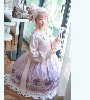 Rūmuose princesė saldus lolita suknelė vintage tuščiaviduriai nėrinių bowknot mielas spausdinimo viktorijos suknelė kawaii girl gothic lolita op cos