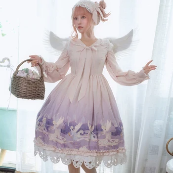 Rūmuose princesė saldus lolita suknelė vintage tuščiaviduriai nėrinių bowknot mielas spausdinimo viktorijos suknelė kawaii girl gothic lolita op cos