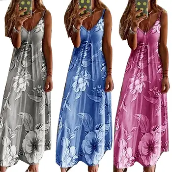 S-5XL Suknelė 2020 Streetwear Moterų Atsitiktinis Rankovių Reguliuojamas Dirželis Gėlių Spausdinti Didelio Hem Ilgio Diržas Suknelė Šalis Vestidos