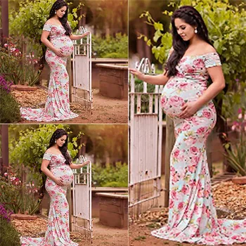 S-XL nėščių moterų nėrinių suknelė Maxi foto motinystės gėlių skraiste rožinė suknelė