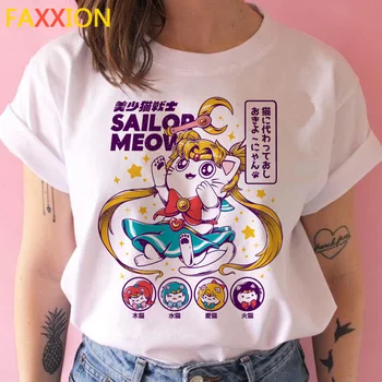 Sailor Moon t-shirt viršuje tees femme japonijos grunge streetwear tumblr spausdinti vasaros top balti marškinėliai