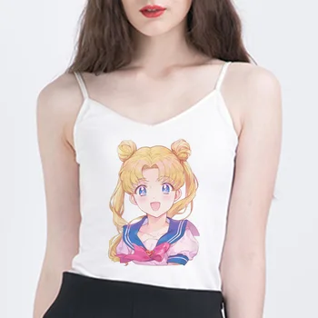 Sailor Moon Vasarą Naujas Mados Vest Sexy Lady Rankovių Stebėjimo Viršūnes Harajuku Pasėlių Viršuje Nereikia Nešioti Apatinius Ponios Diržas