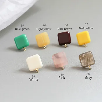 Saldainiai-spalvotu kvadratu dervos perteikimo S925 sidabro dirželis auskarai 