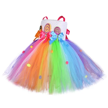 Saldus Lollipop Saldainiai Vasaros Suknelės Mergaitėms Vaivorykštė Kostiumai Gimtadienio Tutu Suknelė Vaikams Mergina Drabužių Komplektus 1-14Y