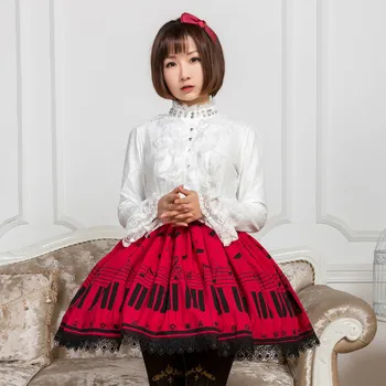 Saldus Mori Mergina Deep Red Piano Mygtuką Spausdinti Trumpas Sijonas Vasarai