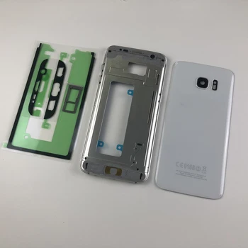 Samsung Galaxy S7 Krašto G935 Būsto Viduryje Rėmas+Baterijos Dangtelį ir Fotoaparato Objektyvo Dangtelis+Klijai+Sim Card Tray Laikiklis