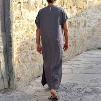 Saudo Arabų Dubajus Žmogus Musulmonų Kaftan Thobe Artimųjų Rytų turkijos Islamo Tradicinių V-kaklo Jubba Rūbeliai Derliaus Ilgi Marškinėliai