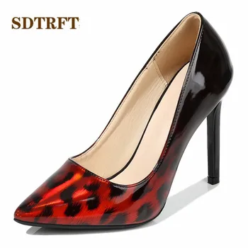 SDTRFT moterų batai Crossdresser Pažymėjo Tne Siurbliai, Leopardas spausdinimui Modelis gradientas juoda 11cm seksualus aukšto kulno Stiletto Eur:35-46 47