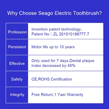 SEAGO Sonic Elektros dantų šepetėlį Atnaujintas Suaugusiųjų Vandeniui USB Įkrovimo 360 Dienų, Ilgas Budėjimo Laikas With5 Teptuku Galvos-Geriausia Dovana