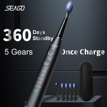 SEAGO Sonic Elektros dantų šepetėlį Atnaujintas Suaugusiųjų Vandeniui USB Įkrovimo 360 Dienų, Ilgas Budėjimo Laikas With5 Teptuku Galvos-Geriausia Dovana