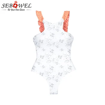 SEBOWEL 2020 Balta Smocked Vienas Gabalas Tvarstis Gėlių Spausdinti maudymosi kostiumėlis Moterims, Maudymosi Kostiumą, Vasaros Paplūdimio Drabužiai Moterų Bikinis XL