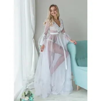Seksualus Apatinis Trikotažas Moterims Nėrinių Sleepwear Babydoll Matyti Per Ponios Gėlių Ilga Suknelė