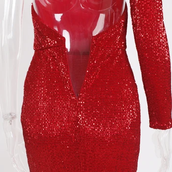 Seksualus Kojų Padalinta Red Sparkle China Maxi Suknelė Elegantiškas Vieno Peties Backless Atvira Nugara Grindų Ilgis Mermaid Dress Elastinga Smaragdas