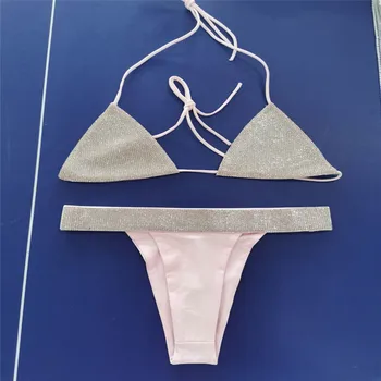 Seksualus Mados Blizga Kalnų Krištolas Paplūdimio Moterų Bikini Komplektas Push Up Reguliuojamas Nėrinių Diamond Liemenėlė Bodycon Kietų Kristalų Kelnaitės