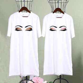Seksualus Mini Naktį Suknelė Estetinės Blakstienos Spaudinių Plius Dydis Sleepwear Moterų Princesė Makiažas Meno Balti Trumpomis Rankovėmis Nightshirt
