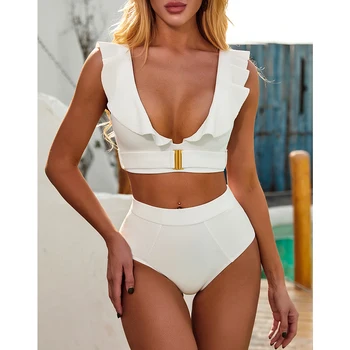 Seksualus Pynimas Bikini 2020 M. Nauja Baltos Spalvos Maudymosi Kostiumėliai Moterims Aukšto Juosmens Maudymosi Kostiumėlį Moteris Push Up Maudymosi Kostiumą Vasaros Paplūdimio Drabužiai Plaukimo Kostiumas