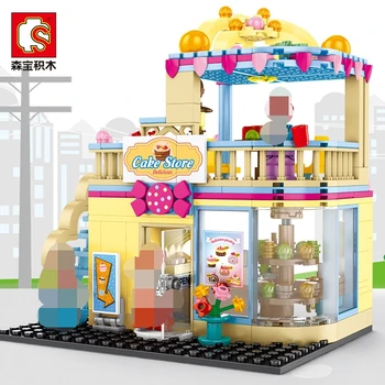 SEMBO Blokai Street Mini Parduotuvė TORTAS PARDUOTUVĖ Statybinės Plytos Vaikų Žaislas Super Rinkos Vaikams, Lėlės brinquedos Merginos Berniukas Dovanos