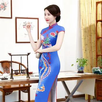 Senovinių Kinų Tradicinė Moterų Viskozė Spausdinti Gėlių Qipao Plius Dydis 5XL Mandarinų Apykaklės Cheongsam Naujovė Kinijos Oficialų Suknelė