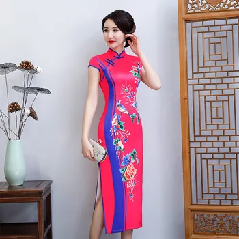 Senovinių Kinų Tradicinė Moterų Viskozė Spausdinti Gėlių Qipao Plius Dydis 5XL Mandarinų Apykaklės Cheongsam Naujovė Kinijos Oficialų Suknelė
