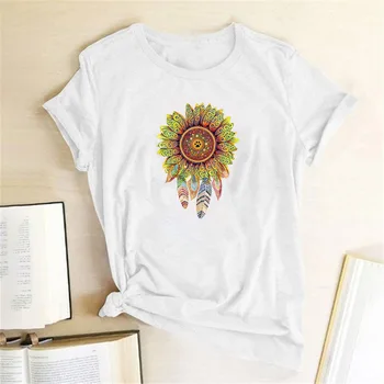 Senovinių Moterų marškinėliai Saulėgrąžų Atspausdintas Trumpas Rankovės Vasaros T-shirt Moterims, Harajuku Grafinis Tees Marškinėliai Femme Camiseta Mujer 2020 m.