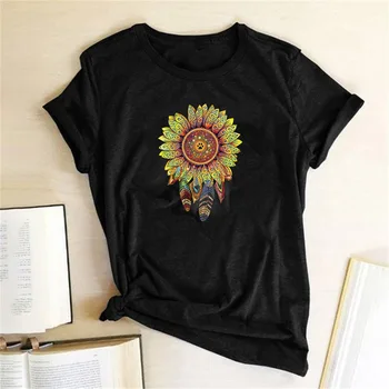 Senovinių Moterų marškinėliai Saulėgrąžų Atspausdintas Trumpas Rankovės Vasaros T-shirt Moterims, Harajuku Grafinis Tees Marškinėliai Femme Camiseta Mujer 2020 m.