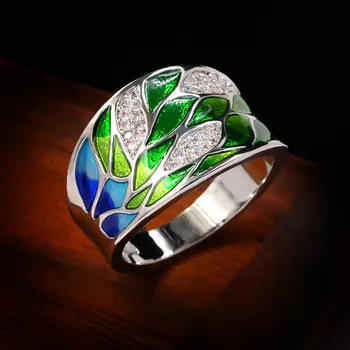 Senovinių Moterų Mėlyna Žalia Emalio Žiedas Žavesio Sidabro Spalvos Vestuvių Žiedai Moterims Didelis Geometrinis Kristalų Vestuvinis Žiedas