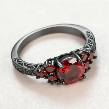 Senovinių Moterų Raudonųjų Kristalų Akmens Žiedai Žavesio 14KT Juodojo Aukso Vestuviniai Žiedai Moterims Mielas Nuotaka Turas Cirkonis Vestuvinis Žiedas