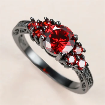 Senovinių Moterų Raudonųjų Kristalų Akmens Žiedai Žavesio 14KT Juodojo Aukso Vestuviniai Žiedai Moterims Mielas Nuotaka Turas Cirkonis Vestuvinis Žiedas