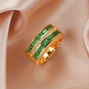 Senovinių Moterų Žalia Krištolo Akmens Papuošalai Žavesio Aukso Spalvos Vestuvių Žiedai, Moterų, Prabangos Geometrijos Cirkonis Vestuvinis Žiedas